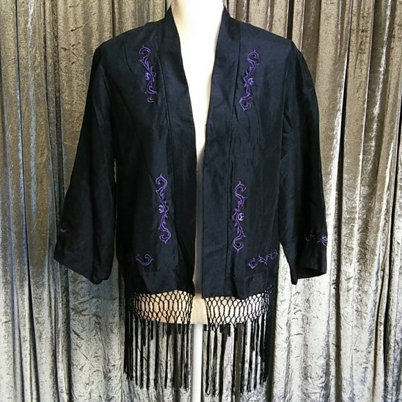 DUE per DUE Jackets & Blazers - Size 6 DUE per DUE Navy Fringe Jacket